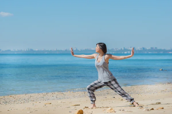 Woman has morning gymnastic