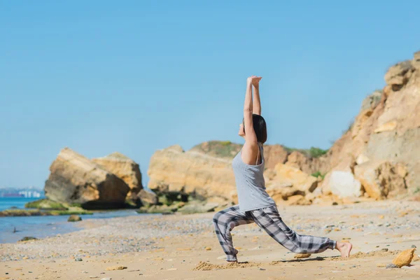 Woman has morning gymnastic