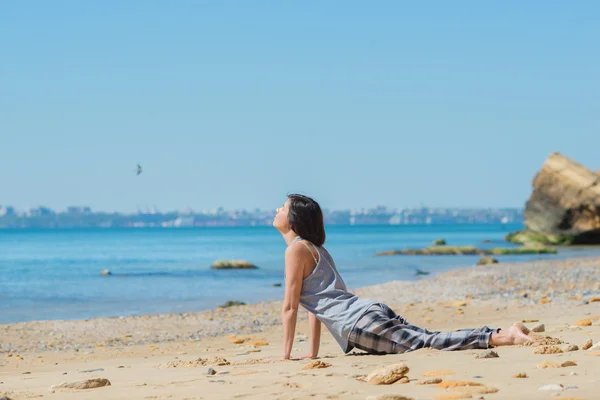 Woman has morning gymnastic