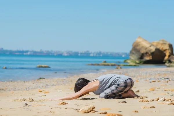 Woman has morning gymnastic