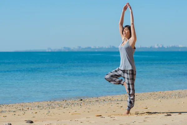 Woman has morning gymnastic