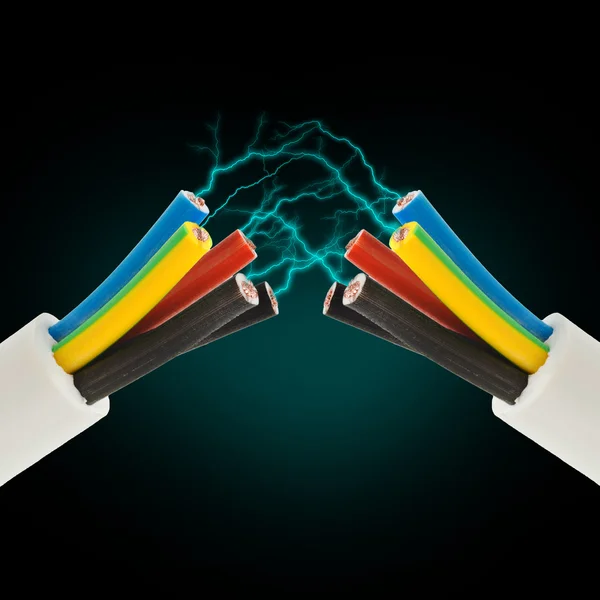 Electric cord with electricity sparkls as symbol of power