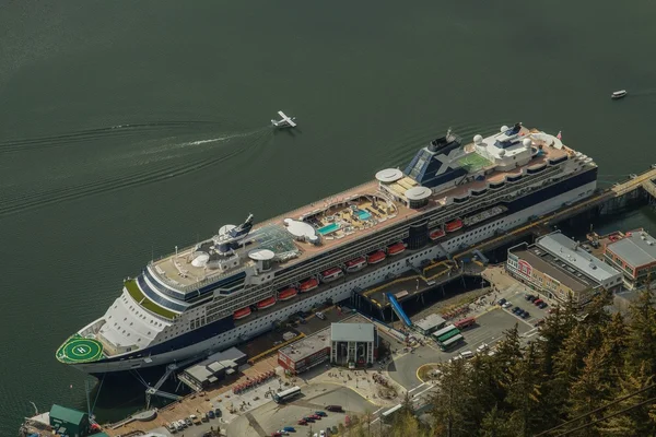 Aerial view at cruise ship from Mt. Roberts in Juneau, Alaska.