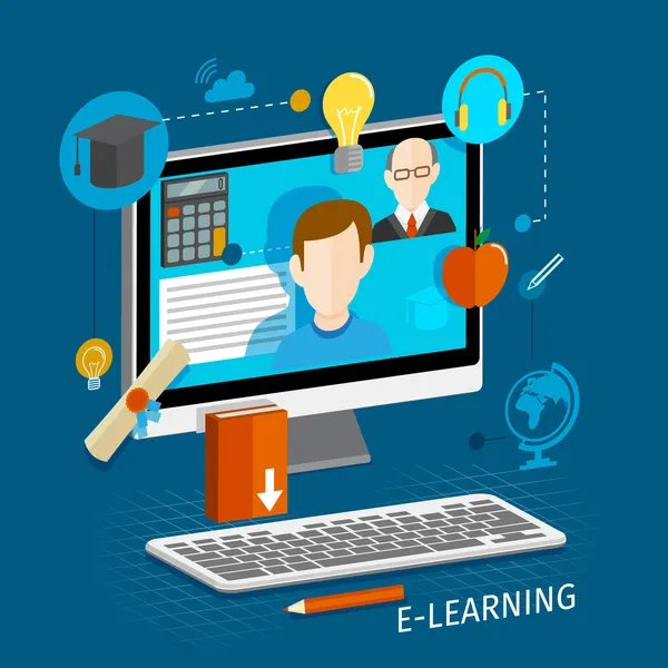 E-learning flat poster