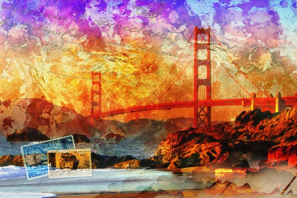 San Francisco bridge, beautiful colorful digital art