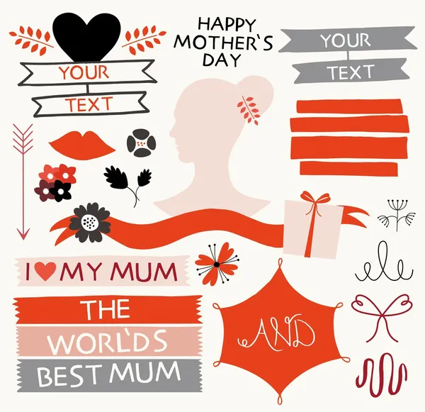 Valentines day, mother's day cards with hearts, ribbon