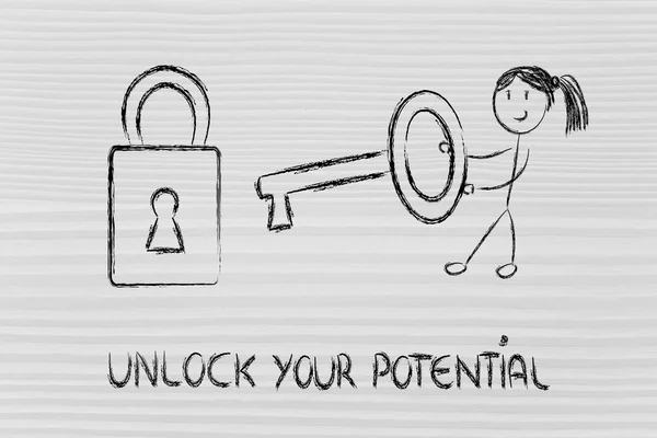 Unlock your potential, funny girl being successful
