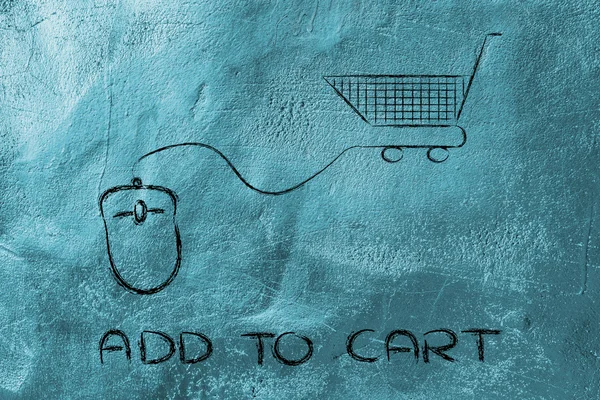 Online business: computer mouse and shopping cart