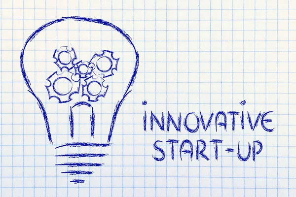 Innovative start-up, lightbulb with gearwheels