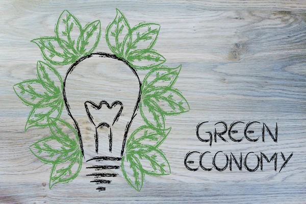 Green economy, leaves growing around an idea