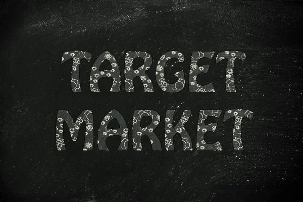 Target Market writing with glowing gearwheels pattern