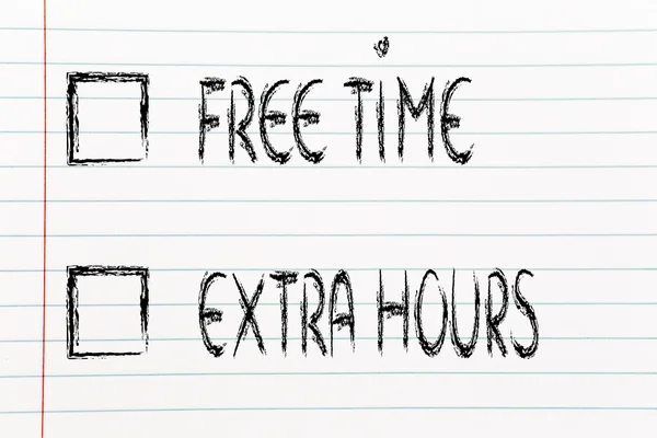 Lifestyle choices: multiple choice test, free time or extra working hours