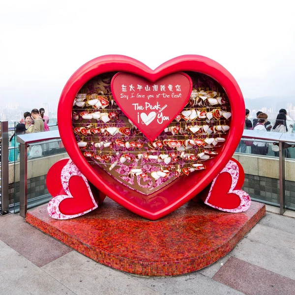 HONG KONG - MARCH 27: Love messages on the Victoria Peak on March 27, 2014 in Hong Kong. In many European countries, the hearts have been associated since the 15th century with romantic love.