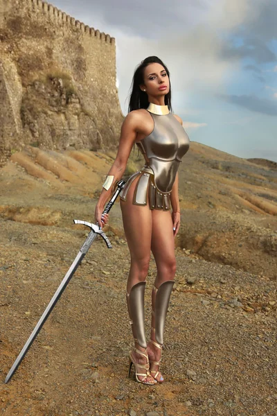 Girl in a chain armour with a sword