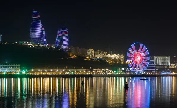 Flame Towers and Ferris wheel in Baku
