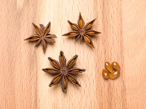 Star anise on a wooden background