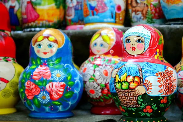 A collection of colorful wooden matryoshkas