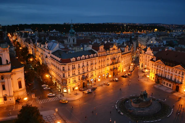 Cityscape of Old Town of Prague in dark night sky