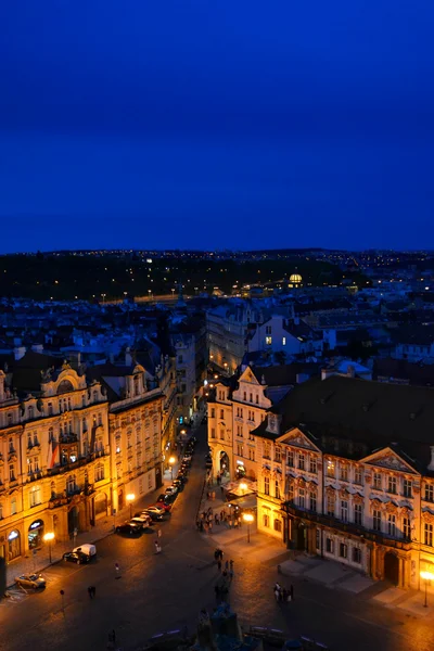 Cityscape of Old Town of Prague in dark night sky