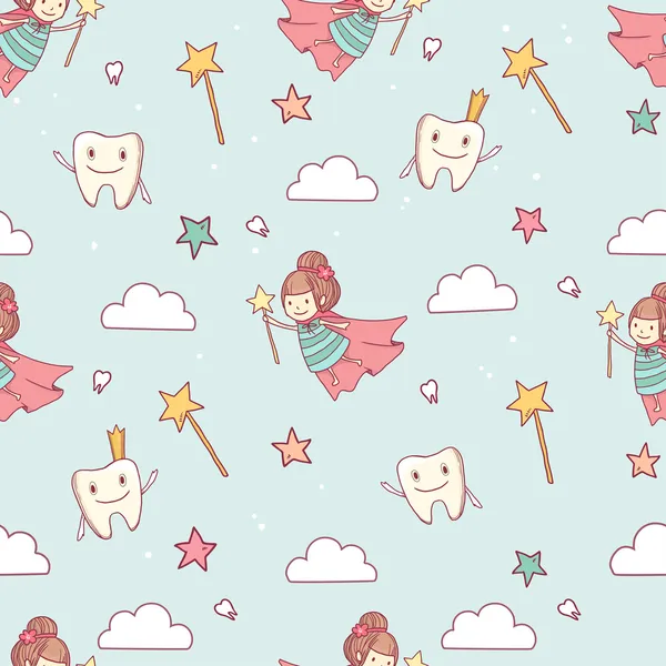 Vector cute little tooth fairy with wand