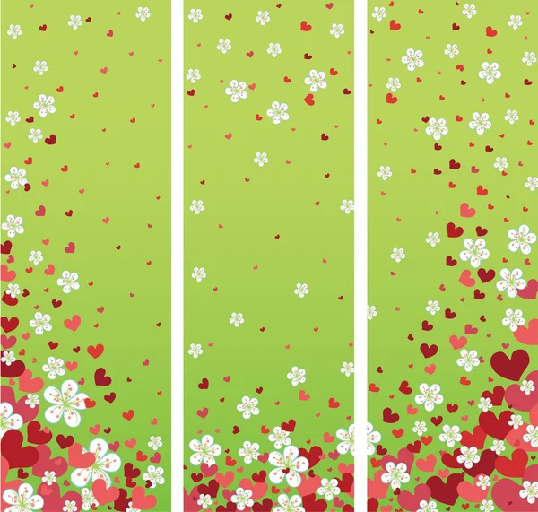 Banners  with cherry flowers and hearts.Spring design