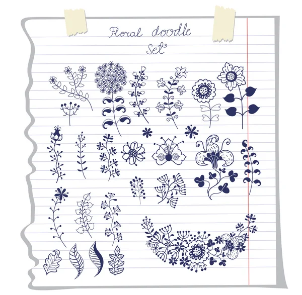 Outline doodles flowers on school notebook