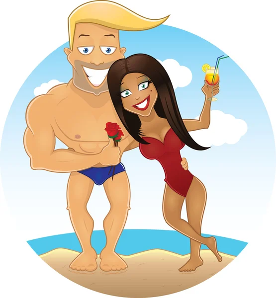 Cartoon sexy guy and girl on the beach