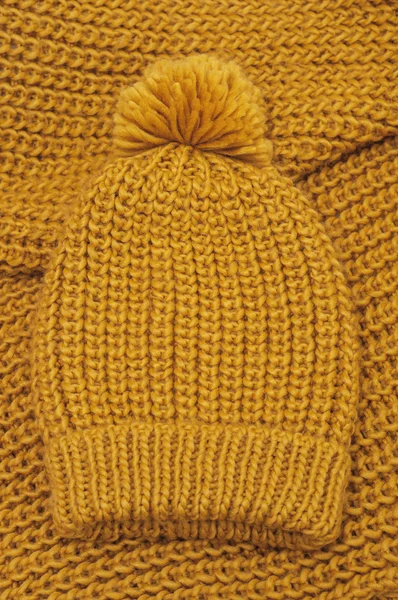 Mustard knitted wool hat and scarf