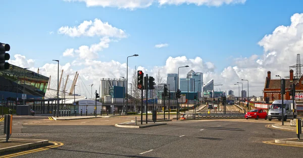 LONDON, UK - MARCH 06, 2014: view on Canary Wharf international business aria from the road