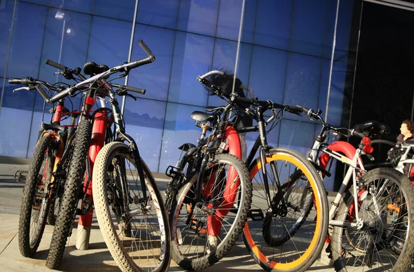 LONDON, UK - MARCH 10, 2014: Bikes in Canary Wharf business aria, popular transport for office workers