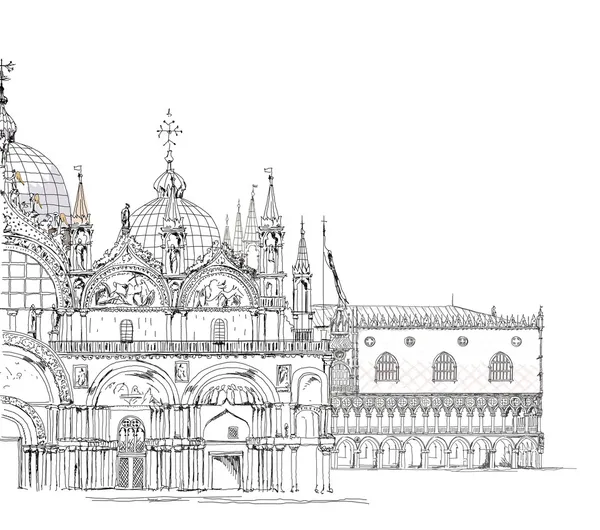 Venice illustration, Doge's palace and San Marco basilica, Sketch collection