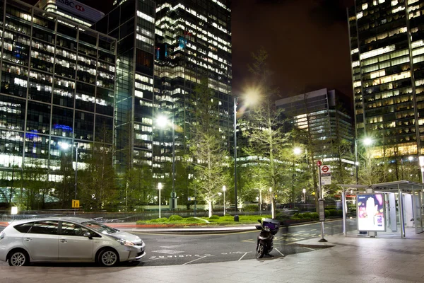 LONDON, CANARY WHARF UK - APRIL 4, 2014  Canary Wharf tube, bus and taxi station in the night, modern station bringing about 100 000 workers to the aria every day