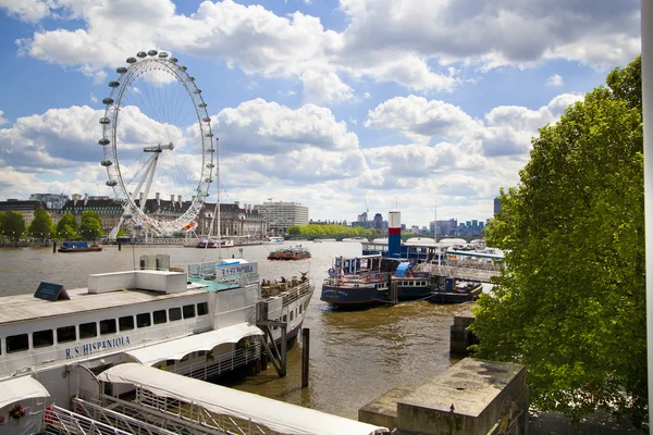 LONDON, UK - MAY 14, 2014: Jubilee park on south bank of the river Thames with London Eye view
