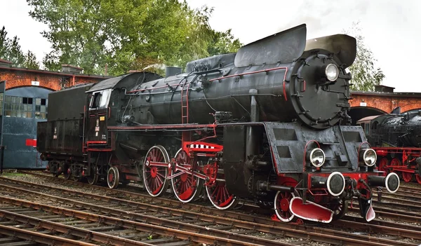 Vintage black steam powered railway train