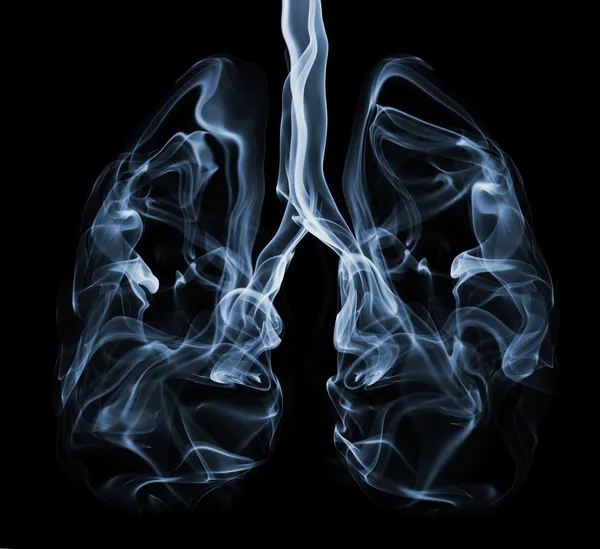 Blue smoke formation shaped as human lungs. Illustration of smokers lungs which could be used in non-smoking campaigns or lung cancer campaigns.