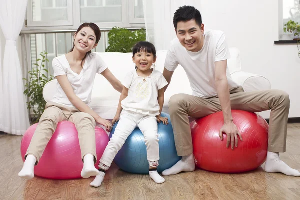 Young family and medicine ball