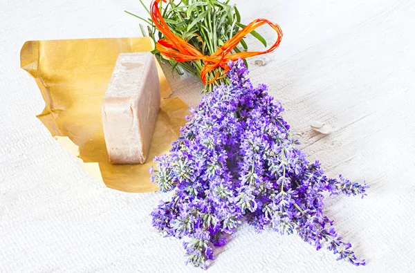 Lavender and brown soap