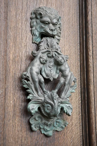 Old handles on an oak door