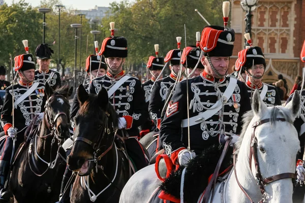 Hussars parading on horseback at the Lord Mayor\'s Show London