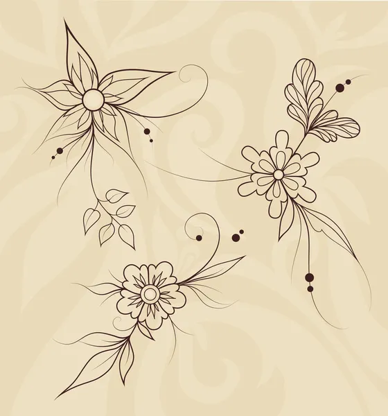Vector Outline Flowers on Abstract Romantic Background.