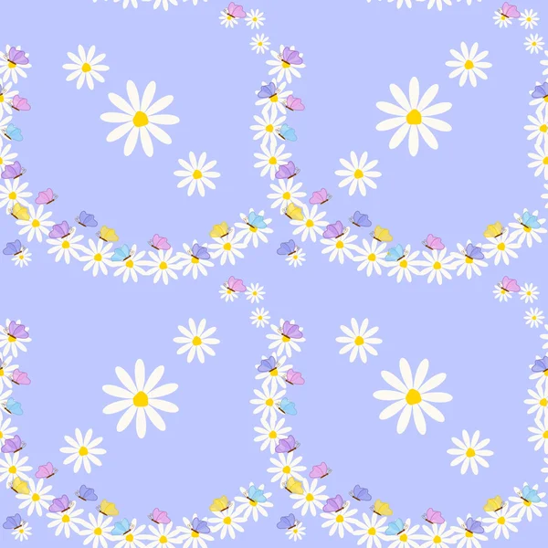 Vector seamless pattern of butterflies and daisies