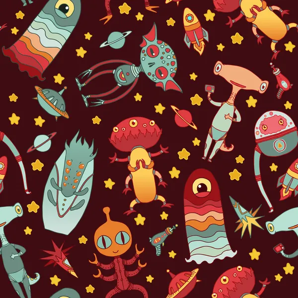 Cartoon aliens vector seamless pattern.