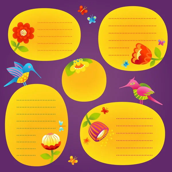 Adorable vector set of bright text frames and humming-birds