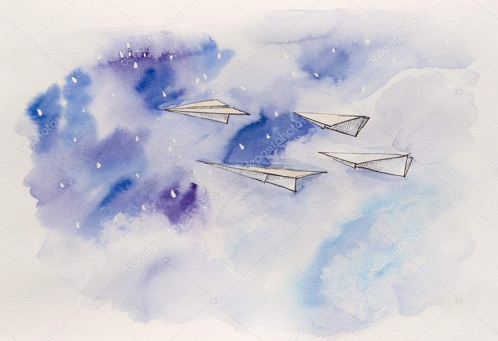 Paper plane, watercolor composition. — Stock Photo © budogosh #41408523