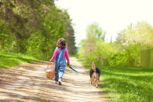 Girl walking with dog