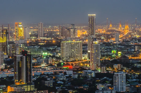 Panorama view of Bangkok city scape at night time