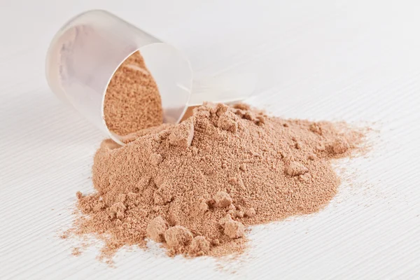 Scoop of chocolate whey isolate protein powder or weight loss po