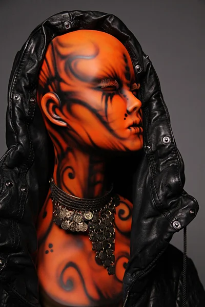 Painted mannequin Girl in leather jacket