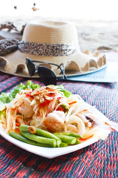 Papaya salad sea food, Thai food.