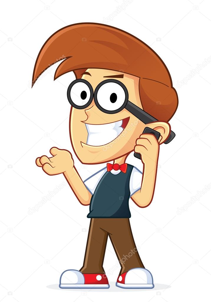 Geek nerd hablando por teléfono celular — Vector stock © sundatoon